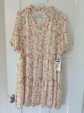 CeCe Cream Dress with Pink & Green Floral Print